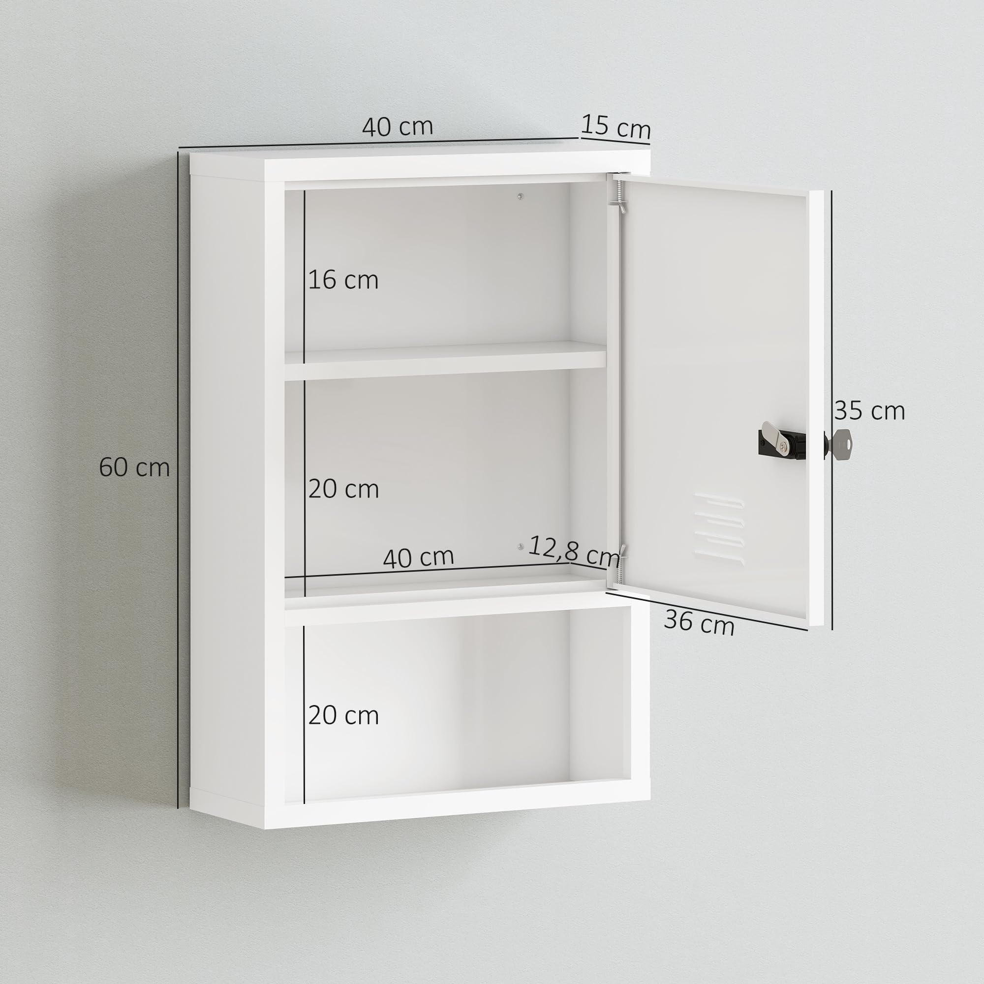 HOMCOM Armoire à pharmacie avec serrure à combinaison - 3 étagères - 60 x 40 x 15 cm - Blanc