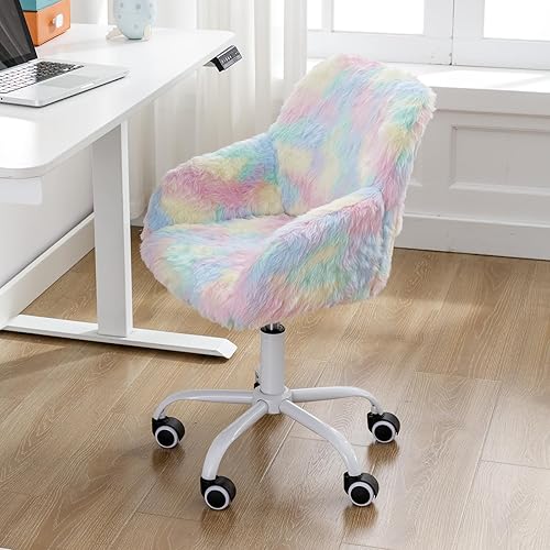 Miniatura 8 de DUOMAY Silla de escritorio para niños, silla de computadora tapizada colorida de piel sintética para niños y niñas, bonita silla giratoria de