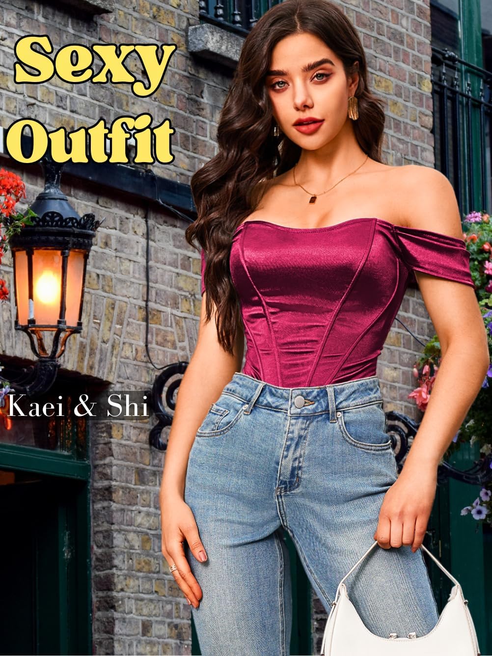 Kaei&Shi Night Out Outfits, Satin, Strapless, Off Shoulder Corset Top