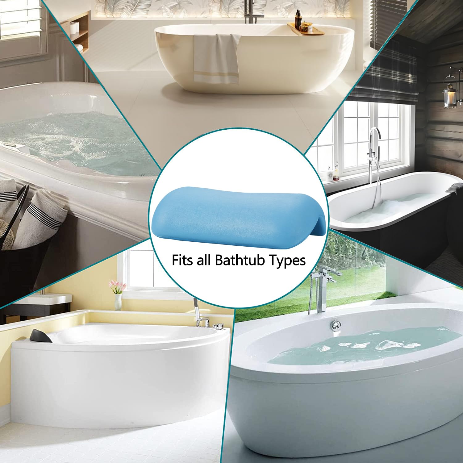 Almohada de Baño Impermeable con Ventosas Antideslizantes - Reposacabezas Ergonómico para Bañera/Hidromasaje, Cojín SPA Hogareño de Material Premium, Máximo Confort y Relax Profundo - Azul