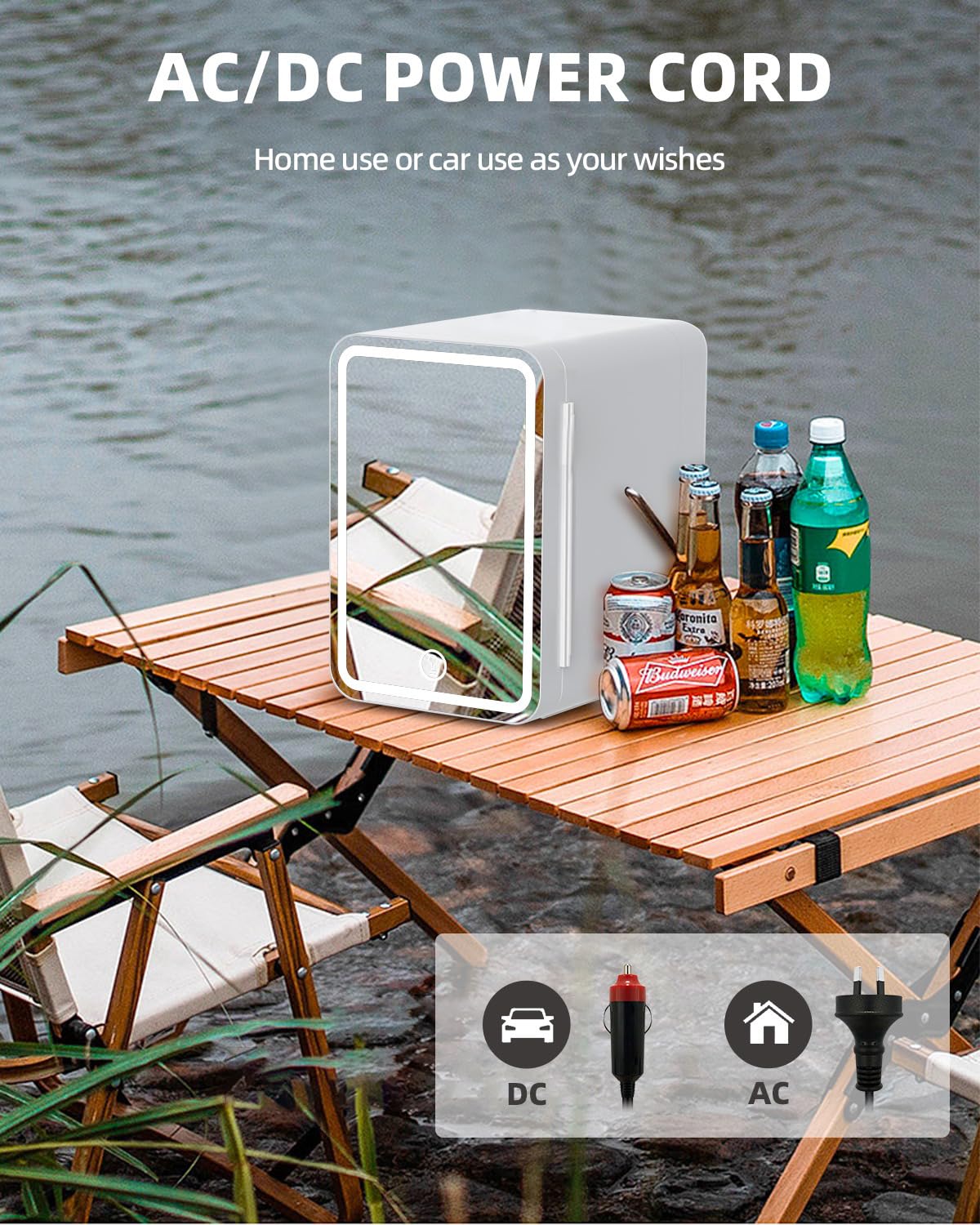 MoraRise 6L Mini Fridge for Bedrooms, Portable Cooler & Warmer Skincare Fridge with LED Mirror, AC/DC Compact Beauty Fridge for Food, Car, Home, Office, Drinks, Cosmetic, Skin care (White, 6L) - 5