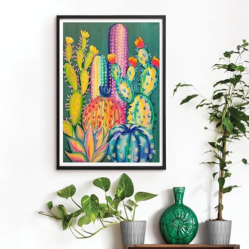Miniatura 3 de DVWIVGY Pintura de diamante redonda completa de cactus 5D, pintura de diamante de árbol de cactus con puntos de diamante con diamantes para