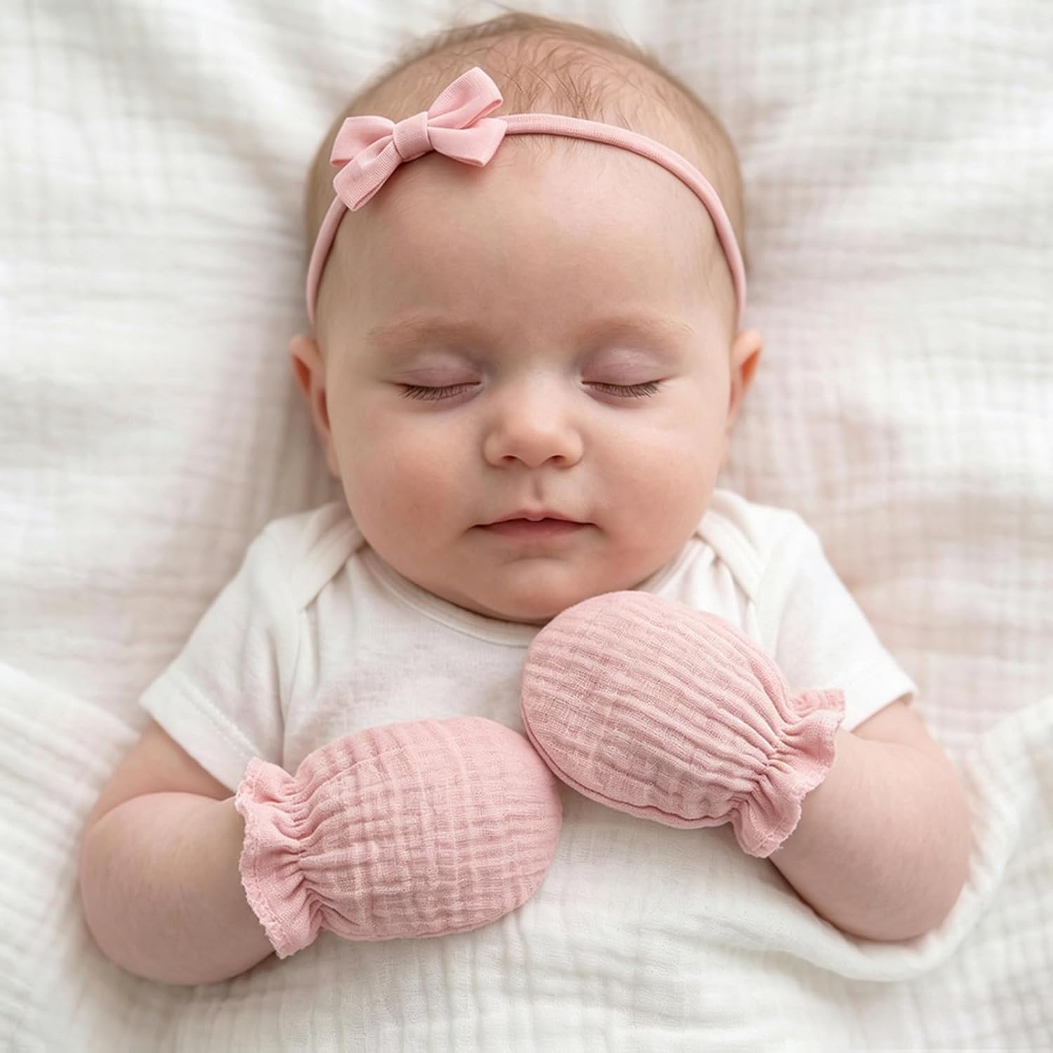 BQUBO Muslin Baby Mittens for Newborn Cotton No Scratch Breathable Gloves