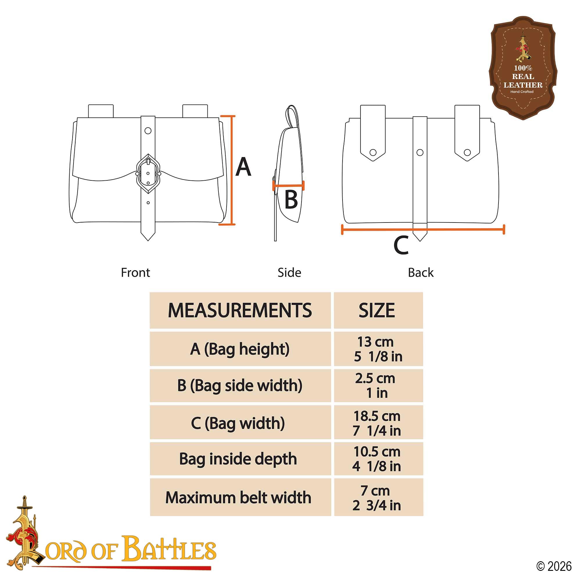 Lord of Battles Mittelalterliche Gürteltasche aus Leder | Renaissance-Kostüm | LARP Taille Kostüm COSPLAY | Kuriertasche