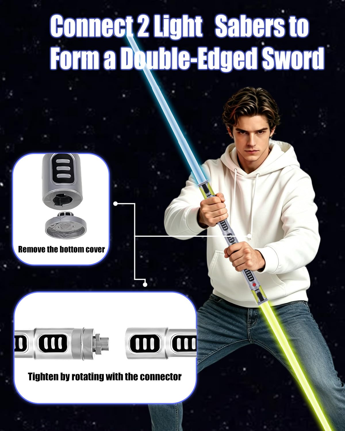 Lot de 4 sabres lumineux à DEL extensibles avec son FX (sensible au mouvement), 7 couleurs, jouet d'épée de combat galaxie pour enfants, cadeau d'Halloween, de Noël ou d'anniversaire