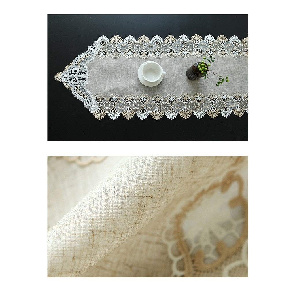 Runner da tavola in pizzo, Runner da tavolo in pizzo ricamato in tessuto di lino rustico floreale(Bruin,50 * 240cm)