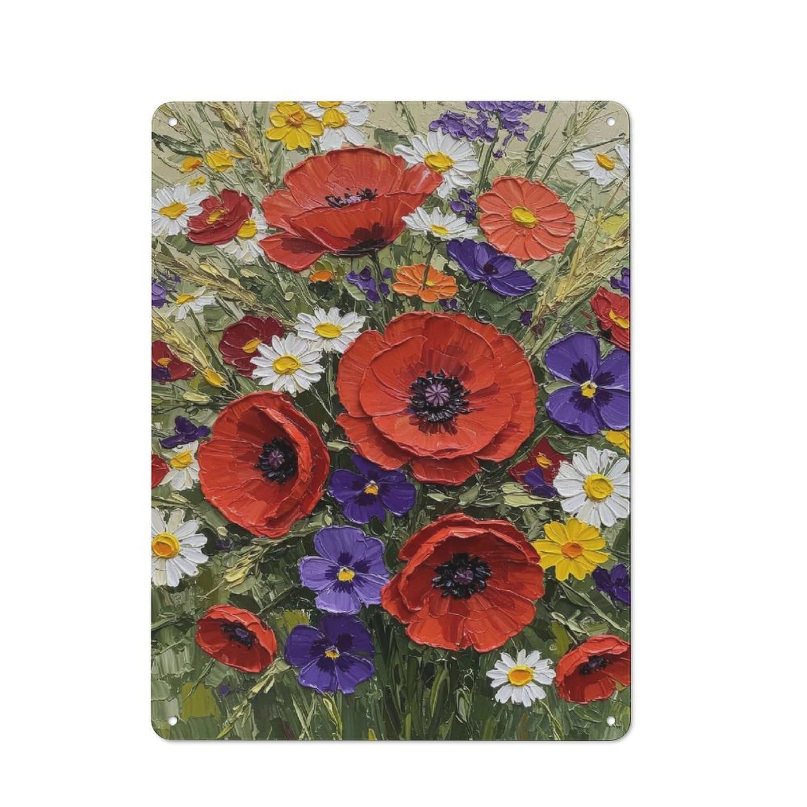Junmoney Poppy And Daisy Bouquet Rustic Tin Sign 40X30cm For Café Or Home Bar, Suited To Hospitality Decor Collectors