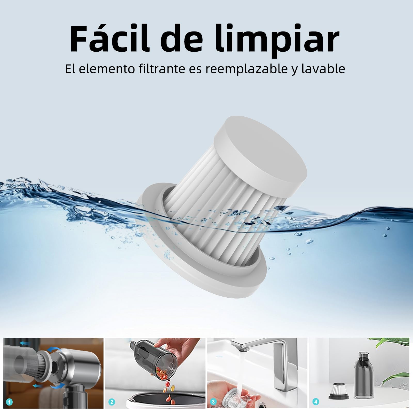 Aspirador de Mano, 26000Pa Mini Aspirador Recargable, Aspiradoras de Mano Coche 3 en 1 con Motor sin escobillas, Aspirador sin Cable para Coche, para Uso en la Oficina, el hogar, la Cocina