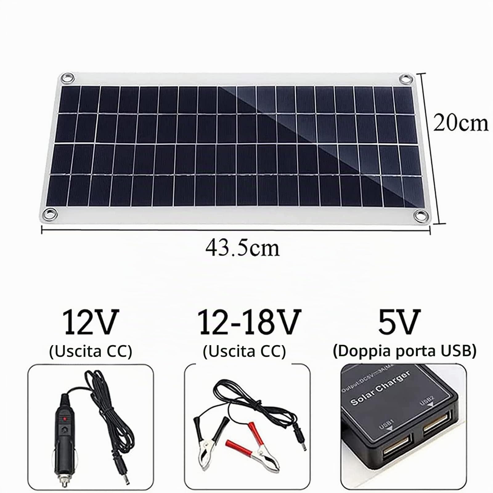 Power Bank 100W Pannello solare, Kit caricabatterie pannello solare fotovoltaico 12V con regolatore 10A-100A Linea di ricarica 10 in 1, Batteria pannello solare per auto, camper, roulotte, b