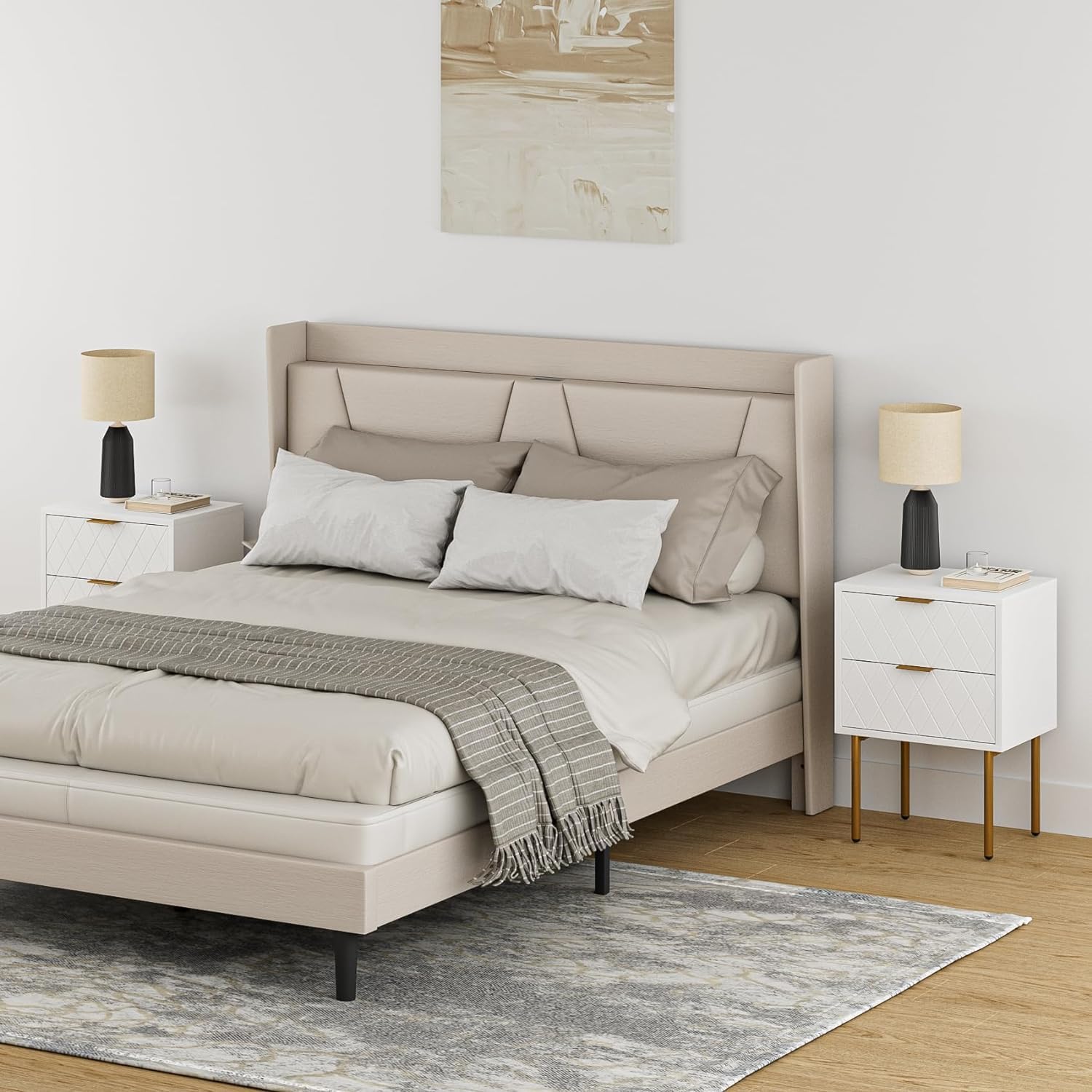 HEYZOEY Nachtkastje met 3 lades, nachtkast, ladekast, bijzettafel voor slaapkamer en woonkamer (Houtkleur, 45D x 33B x 61H cm