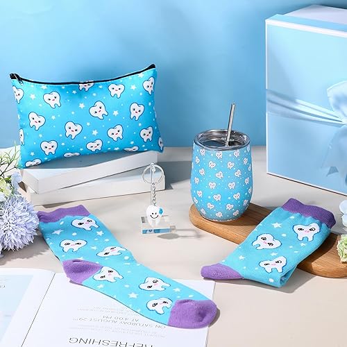 Miniatura 5 de Sliner 4 piezas de regalos de dientes dentales para mujeres, lindos dientes, vasos de vino de 12 onzas, bolsa de cosméticos, llavero en forma de