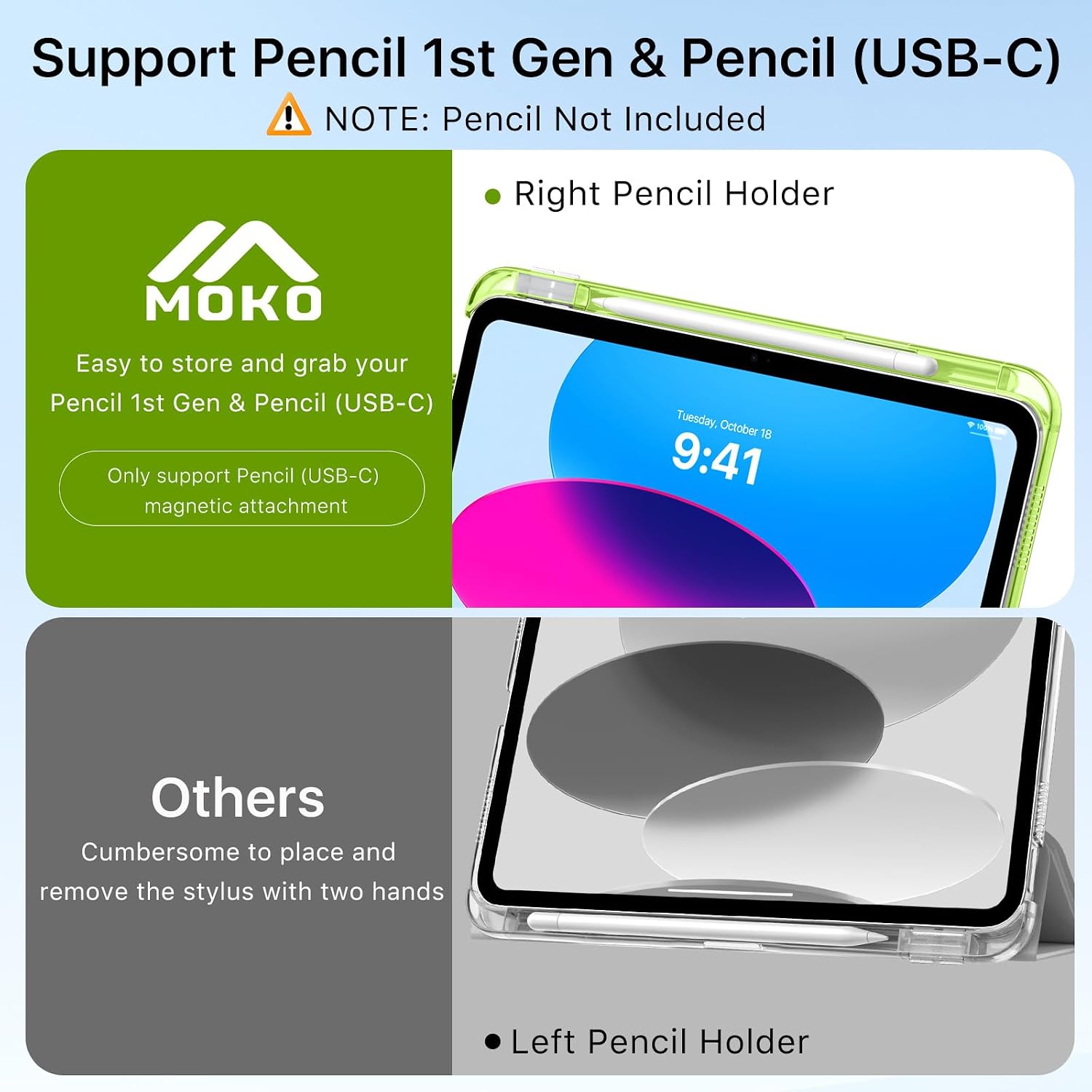 MoKo for iPad (A16) 11th Generation Case 11 Inch 2025, iPad 10th Gen Case 10.9 Inch 2022 with Pencil Holder, Slim Light Trifold Protective Cover with Hard PC Translucent Back Shell, Glitter Grape