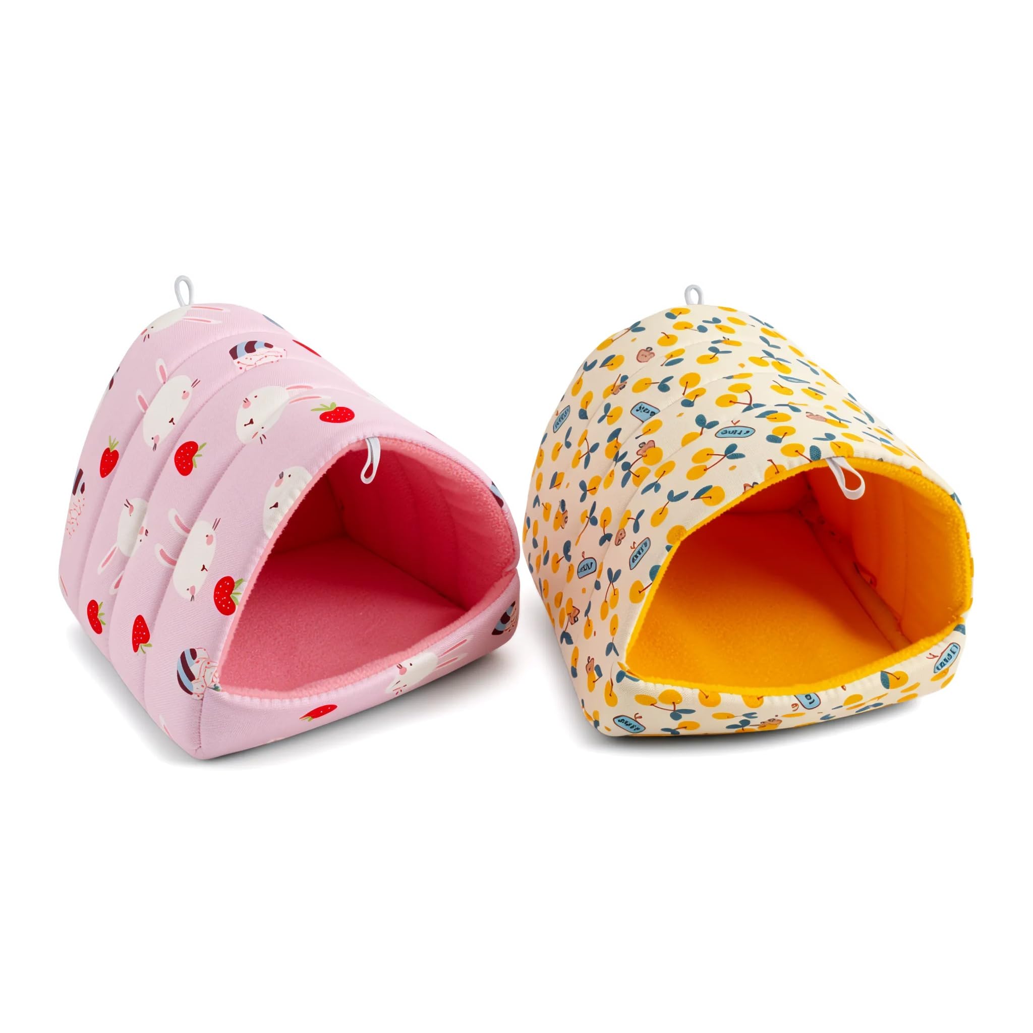 2 Pack Cozy Guinea Pig Bed Yellow Cherry Pink Rabbit, Hamster Warm Cave