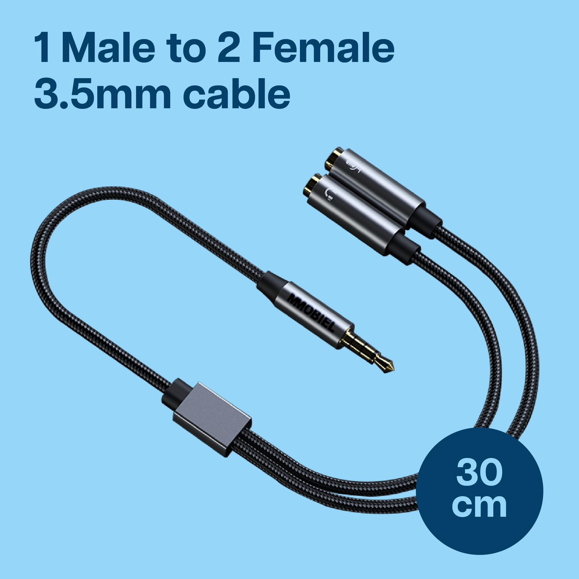 MMOBIEL Adattatore Splitter per Cuffie - Splitter Audio e Microfonico a Y da 3,5mm per Computer - 1 Femmina a 2 Maschi (Stereo e Microfono) Adattatore Audio e Microfonico per Cuffie a