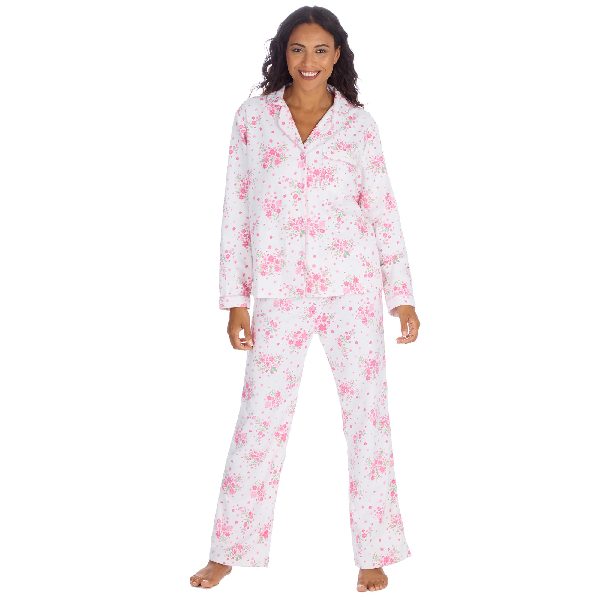 INSIGNIA Ladies Button Up Pure Cotton Flannel Traditional Pyjamas