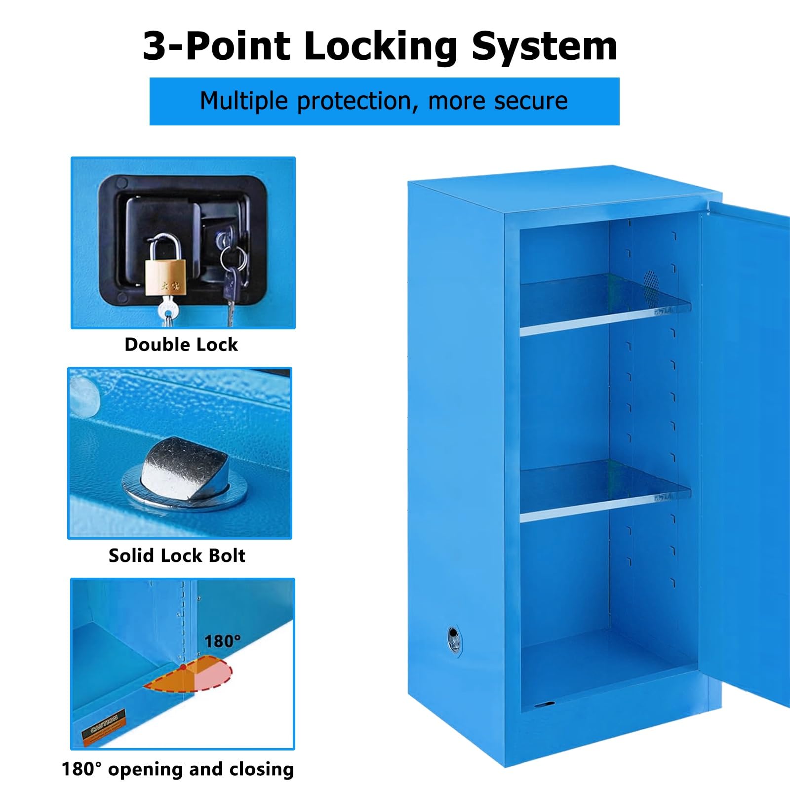 Armadio for la conservazione di sostanze chimiche con ripiani regolabili da 22 galloni, armadio infiammabile 65" H x 43" W x 18" D, for uso commerciale e industriale(Blue)