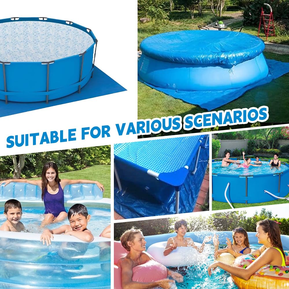 Tapis De Sol pour Piscine, 396 X 396 Cm Tapis De Sol Carré, Hors Terre Tapis De Protection Bleu Imperméable Pliable, Protecteur De Sol Piscine pour Rectangulaire & Rond Piscines