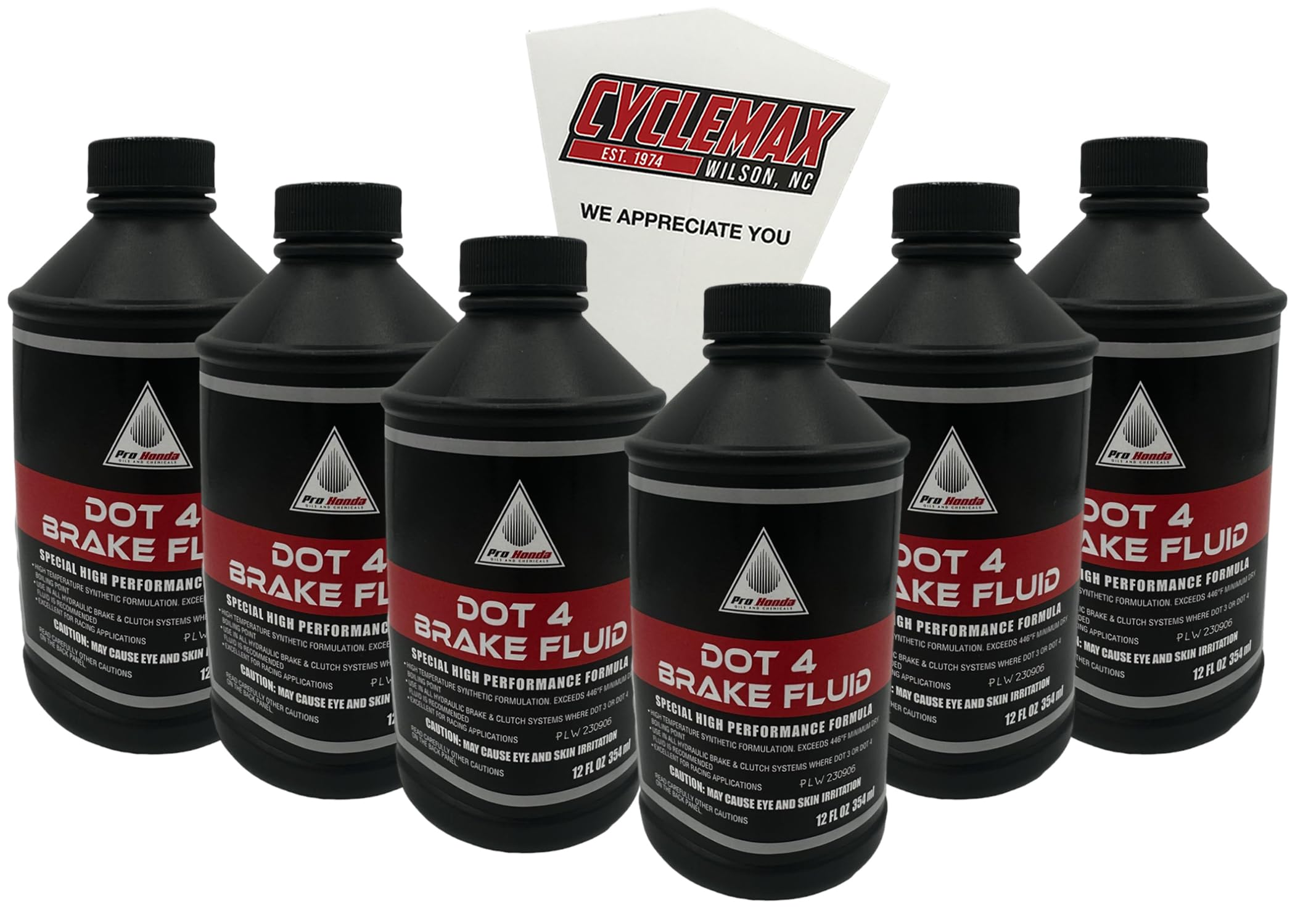Cyclemax Six Pack compatible with Honda DOT 4 Brake Fluid 08203-0004 Contains Six 12oz Bottles and a Funnel