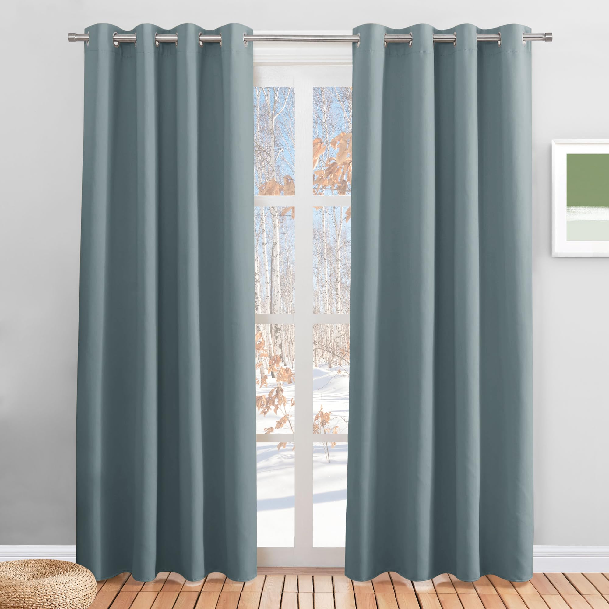 PONY DANCE Tende Oscuranti con Anelli Tende Termiche Isolanti per Interni Tende per Salotto Tende Cameretta Bambini Tende Soggiorno Moderne 2 Pezzi L 140 x A 220 cm, Blu Grigiastro