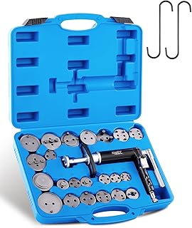 Orion Motor Tech Pneumatic Brake Caliper Tool with 2 Caliper Hangers, 25pc Brake Caliper Wind Back Tool Professional Brake Tool Set Fits American, European, Japanese Autos