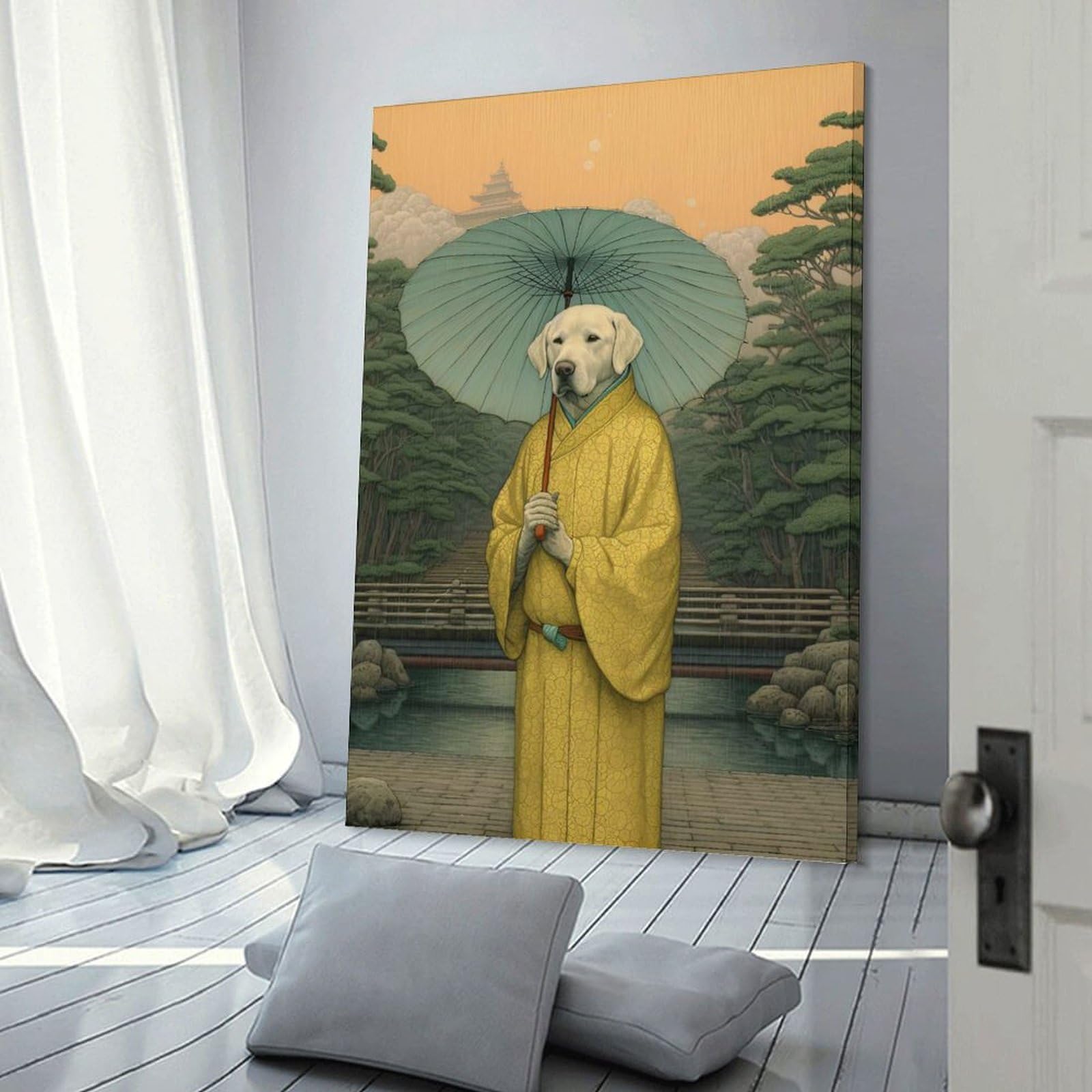 Junmoney Labrador Geisha Home Decor Wall Art 08x12inch(20x30cm), for Hallway, Bedroom Or Modern Interiors, Canvas Artwork with Gifting Potential