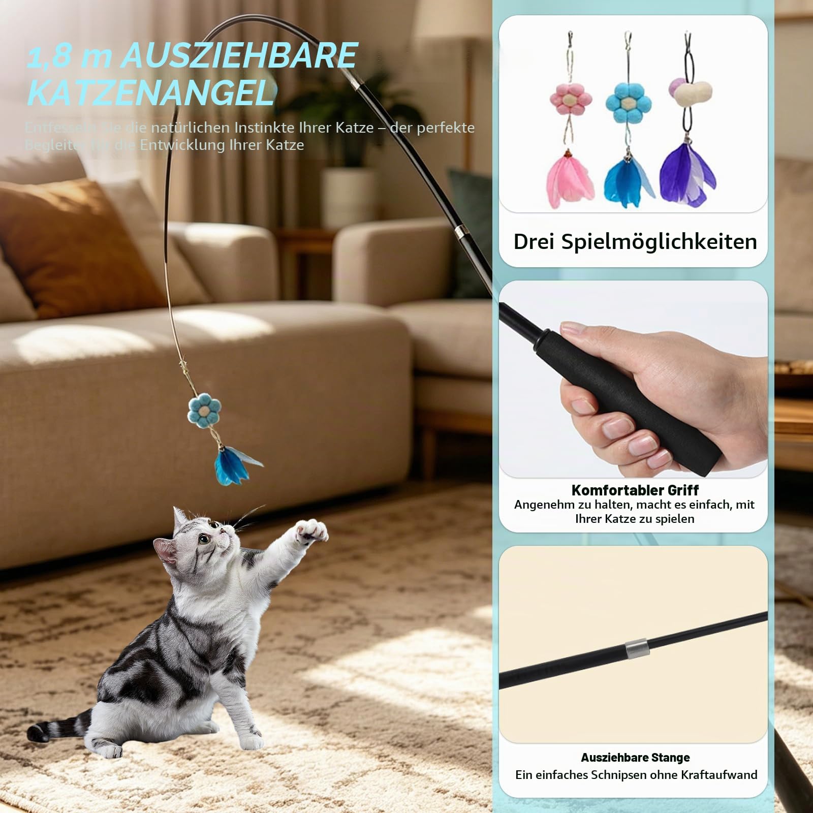 Große Katzentragetasche, Katzentrage für 2 Katzen, faltbare Haustiertragetasche auf Rädern, 2-in-1 abnehmbare Fächer, mit kostenlosem Katzen-Teaser-Zauberstab & Aufbewahrungsgurt