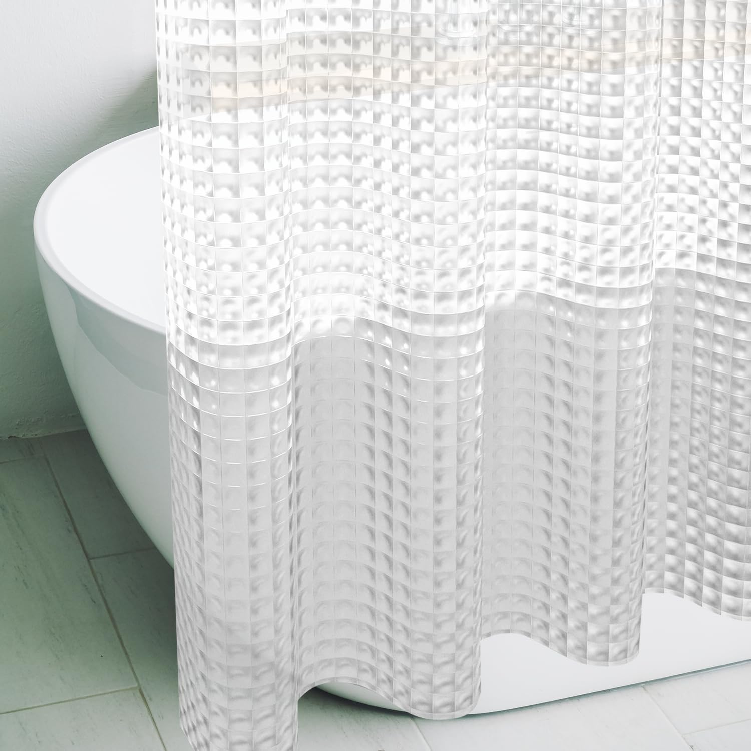 Extra Long - 3D Crystal Clear Plastic Shower Curtain Liner, 72x80 Inch Thin Lightweight Ice Cube Plastic Shower Inner Curtain with Rustproof Metal Grommet Holes and Weighted Magnets