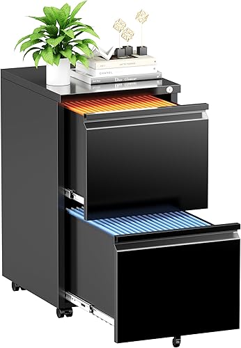 Miniatura 12 de INTERGREAT Archivador lateral con 2 cajones, gabinetes de metal negro para oficina en casa, gabinete de archivos con cerradura para carpetas Negro