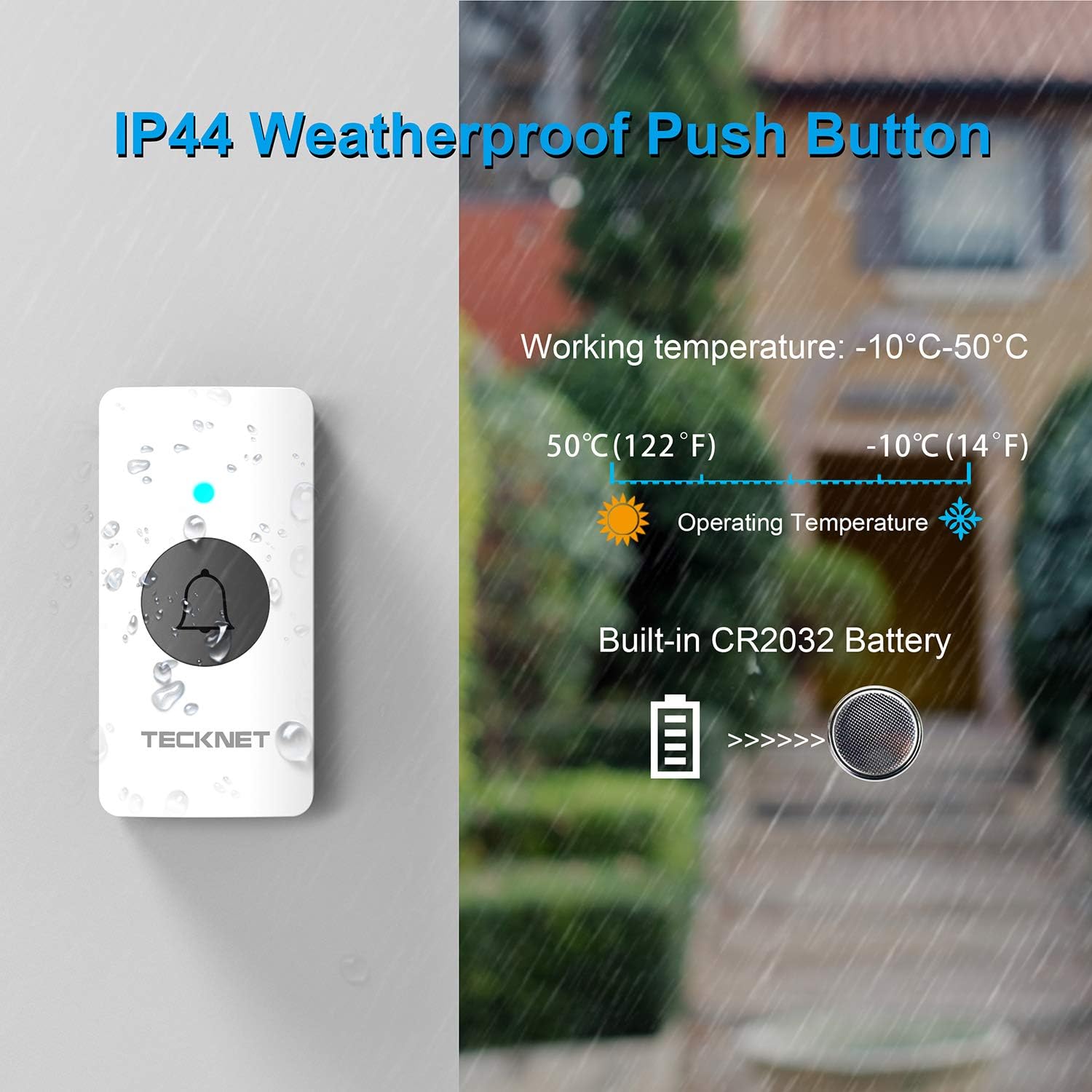TeckNet Wa628 weatherproof push button with IP44 rating