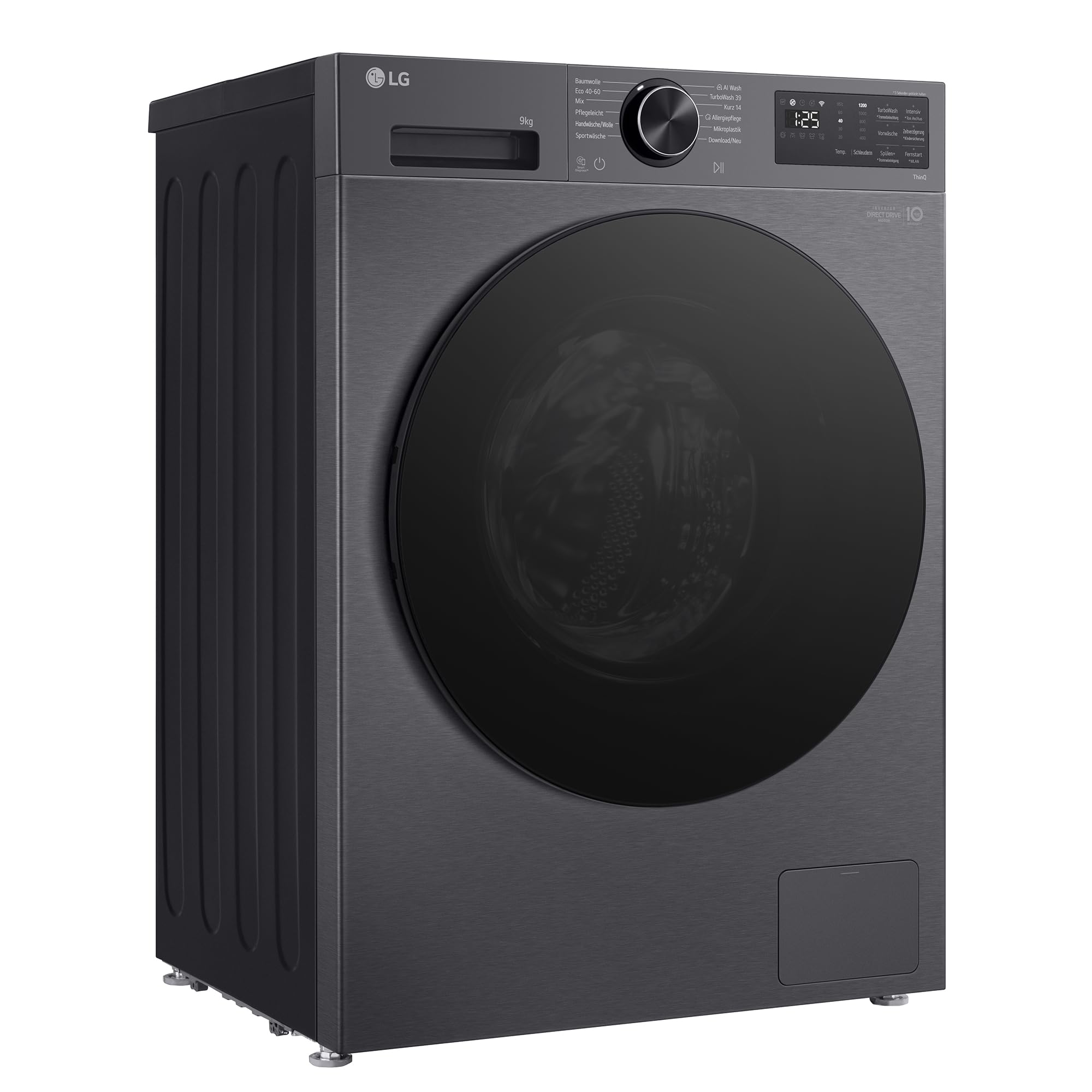 LG F2X7SLIM9B Waschmaschine, Frontlader, 9 kg, Dampffunktion, AI Wash, Inverter Direct Drive, Restzeitanzeige, Schwarz