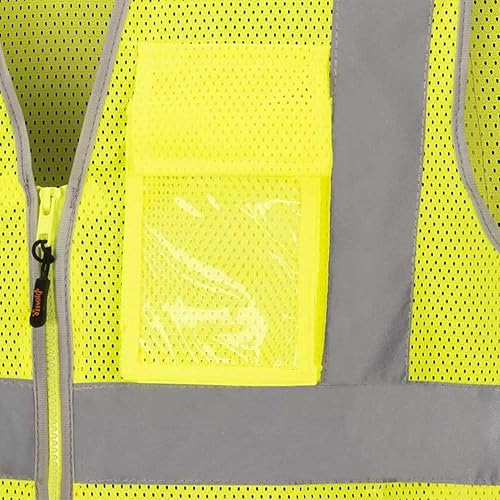 Miniatura 9 de Pioneer Chaleco de seguridad para hombre, malla reflectante de neón Hi Vis, 8 bolsillos, cierre de cremallera para construcción, tráfico, trabajo de