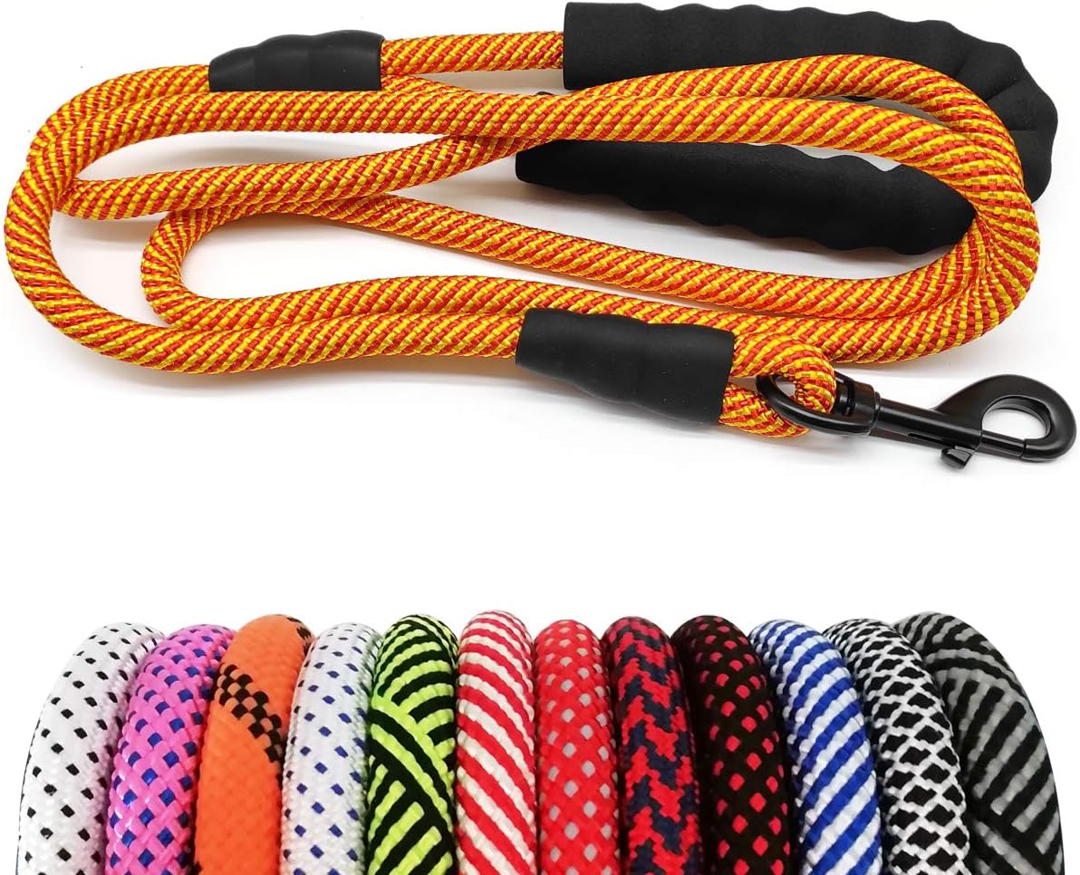 MayPaw Heavy Duty Rope Dog Leash, 3/4/5/6/7/8/10/12/15 FT Nylon Pet Leash, Soft Padded Handle Thick Lead Leashes for Large Medium Dogs Walking Jogging (Orange, 1/2" * 8')