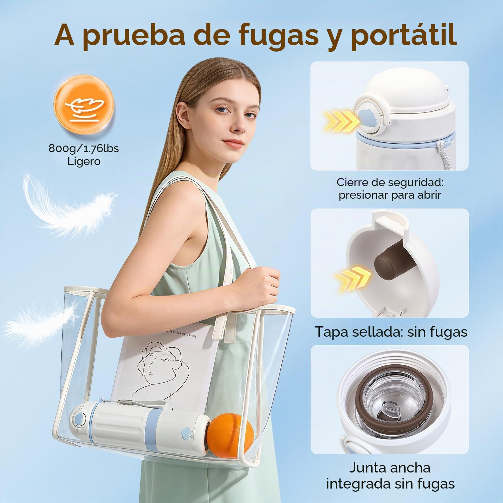 Calienta Biberones Portátil 13500mAh, 5 Temp, Acero 316, Pantalla Calentador de botellas de viaje | Sin BPA, mantiene calor, antiderrames, calentamiento 360°, fácil limpieza, apagado automático, 24-30h, USB-C, viaje/coche