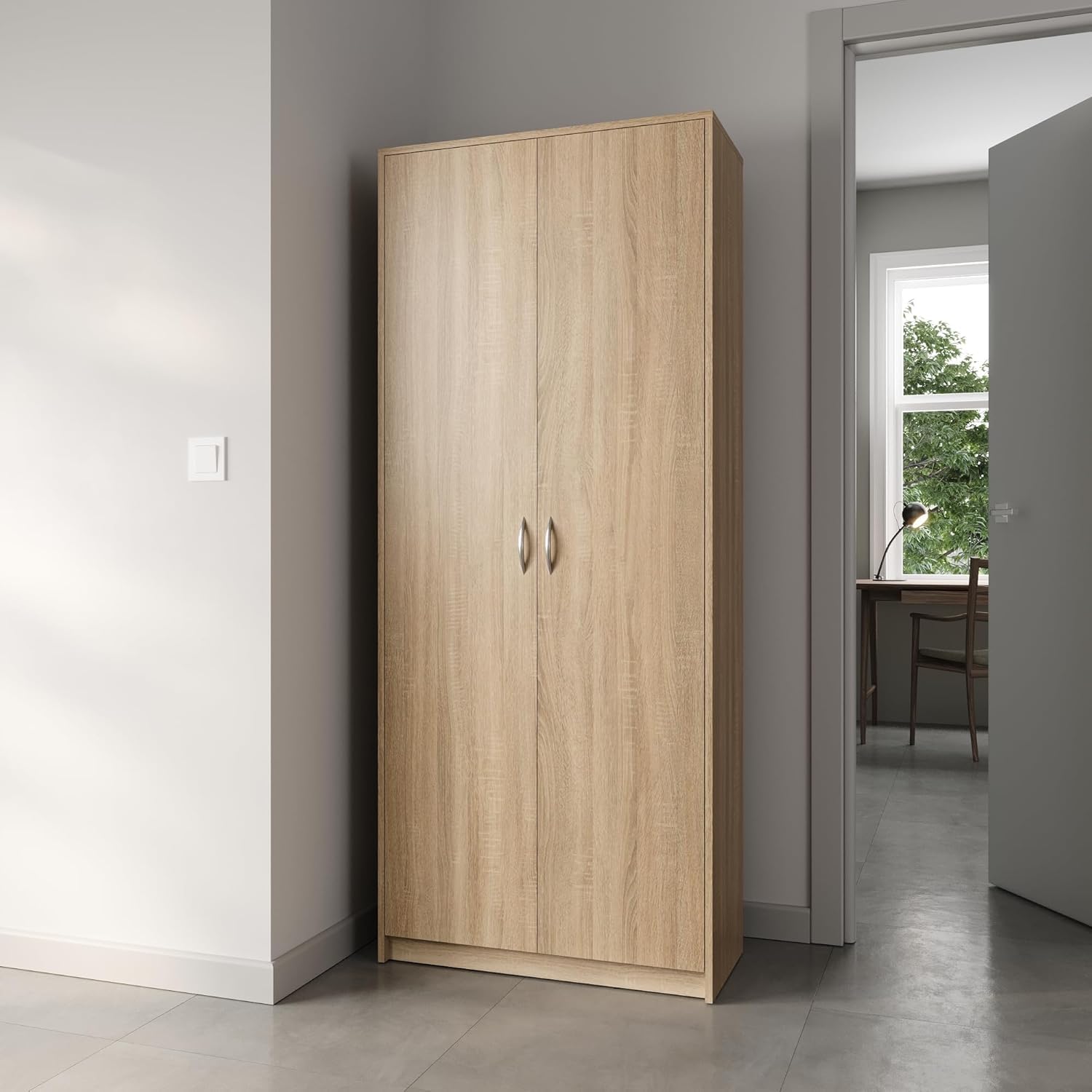 Home Collective Armoire Polyvalente avec 5 Compartiments et 2 Portes, 74x35x180 cm – Rangement Pratique pour Bureau, entrée, Cuisine ou buanderie – Stable, Facile d’Entretien | Sonoma