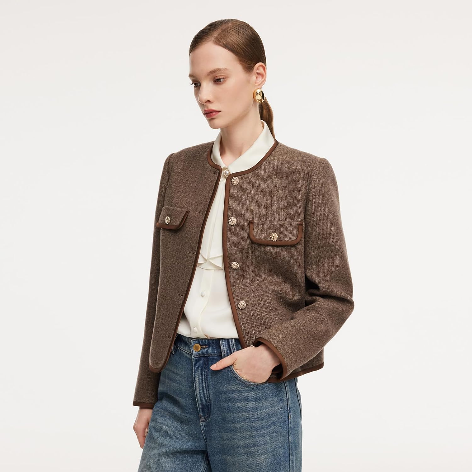 GOELIA 2026 Wool Blend Tweed Blazers for Women Spring Business Casual Knit Blazer Cropped Jacket for Work Daily Outwear - Image 2