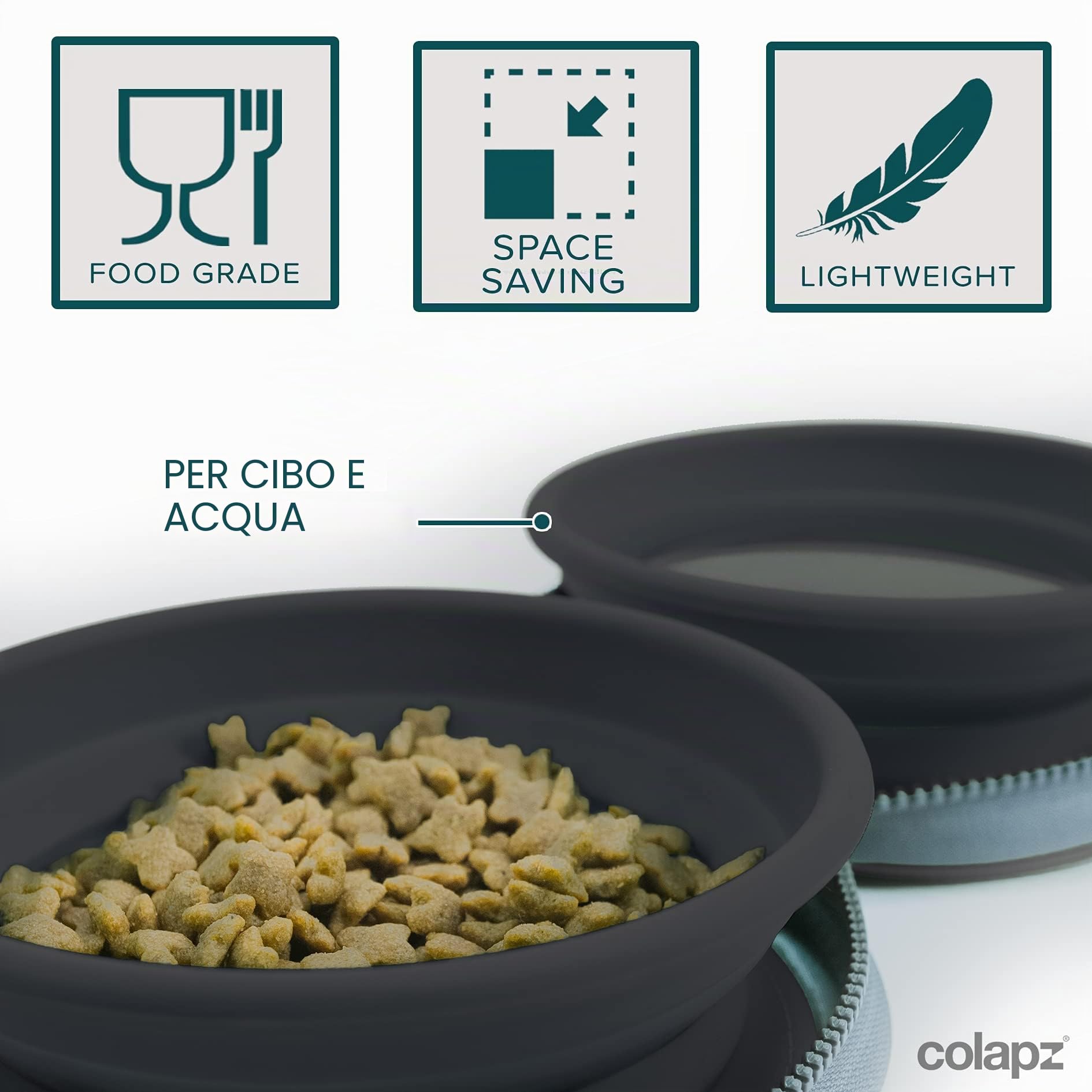 Colapz Ciotola Pieghevole Cane - Ciotola Cane Portatile - Ciotole Da Viaggio Per Cani - Accessori Cani - Grigio