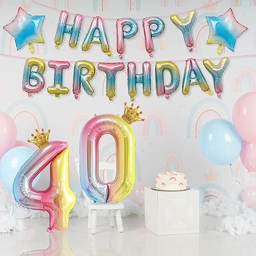 Miniatura 6 de 16 globos de feliz cumpleaños, globos degradados de fiesta de feliz cumpleaños de 16 pulgadas, globos de letras coloridas de papel de aluminio para