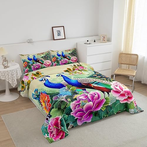 Miniatura 3 de Juego de edredón de acuarela de pavo real, tamaño King, elegante y hermoso edredón de plumas azules, 3 piezas para niños, adultos, niñas, mujeres,