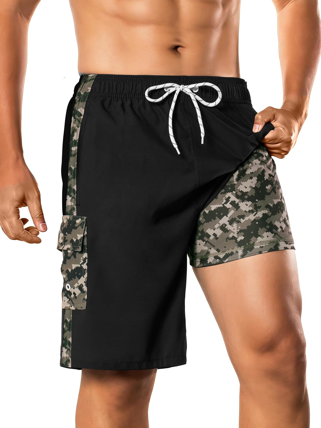 BRISIRA Mens Swim Trunks 9 Inch Long Board Shorts with Compression Liner Side&Cargo Pockets Bathing Suit Beach Quick Dry