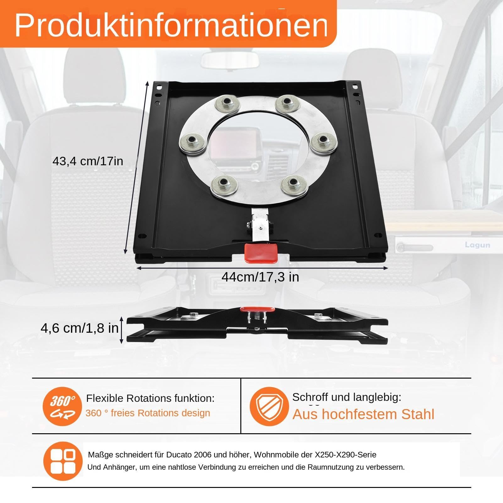 RV Drehsitz Basis | Schwerlastige 360-Grad Auto Drehsockel Basis | 200 kg Tragfähigkeit Autositzschwenker für T5 Fahrer- oder Beifahrersitz, Nutzfahrzeuge, Wohnmobil