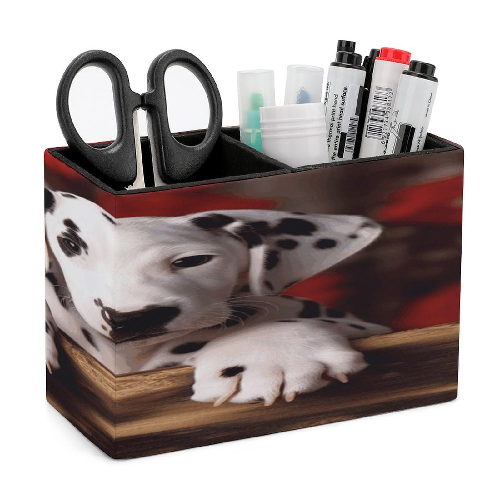 JTREHY Dalmatian Puppy Pencil Holder Exquisite Fashion Leather Pen Receptacle Soft High-End Pen Container for Office Home Accessories Or Housewarming Present