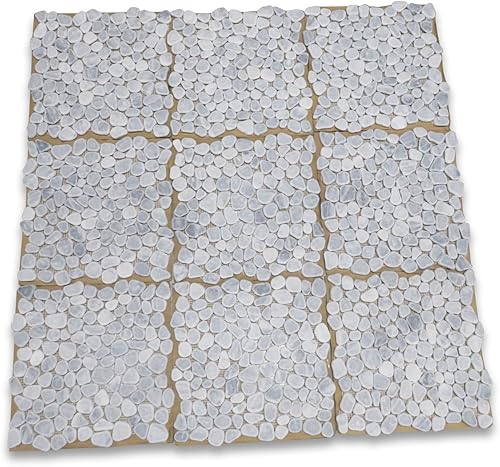 Miniatura 2 de Stone Center Online Bardiglio Gris Oscuro Italiano Gris Mármol Tumbled Rocks Pebble Mosaico Azulejo Antideslizante Baño Ducha Piso Azulejo