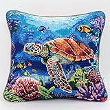 Walluminati Needlepoint Pillow Kit, Sea Turtles Stitch Pillow Case Cross Stitch Cushion Cover Embroidery Kit Pillowcases 11CT Stamped Cross Stitch Pillow Kits Stitch Throw Pillow 18x18inch