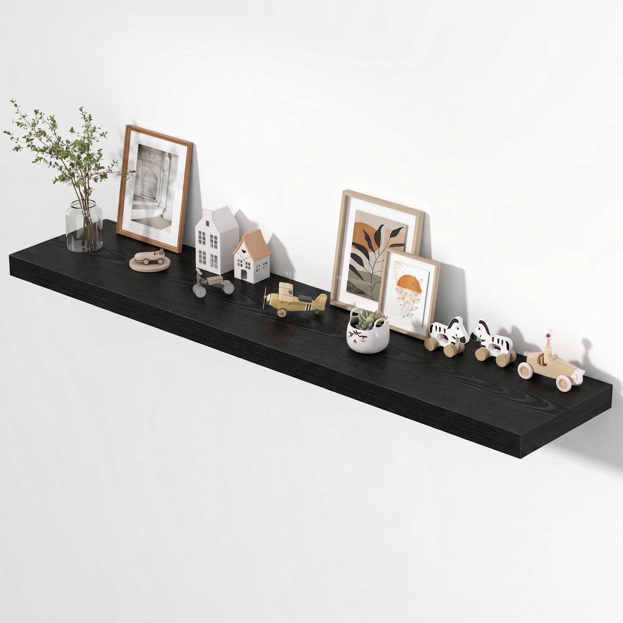 Dreamland 72" Floating Shelves for Wall, 12" Deep Thicker Black Floating Shelves, Wall-Mounted Shelves for Bedroom, Living Room, Kitchen, Bathroom - Set of 1