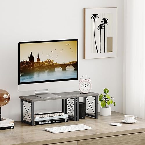 Miniatura 4 de Honiter Estante de escritorio de madera, organizador de almacenamiento de escritorio ajustable, estante de exhibición, organizador de encimera de