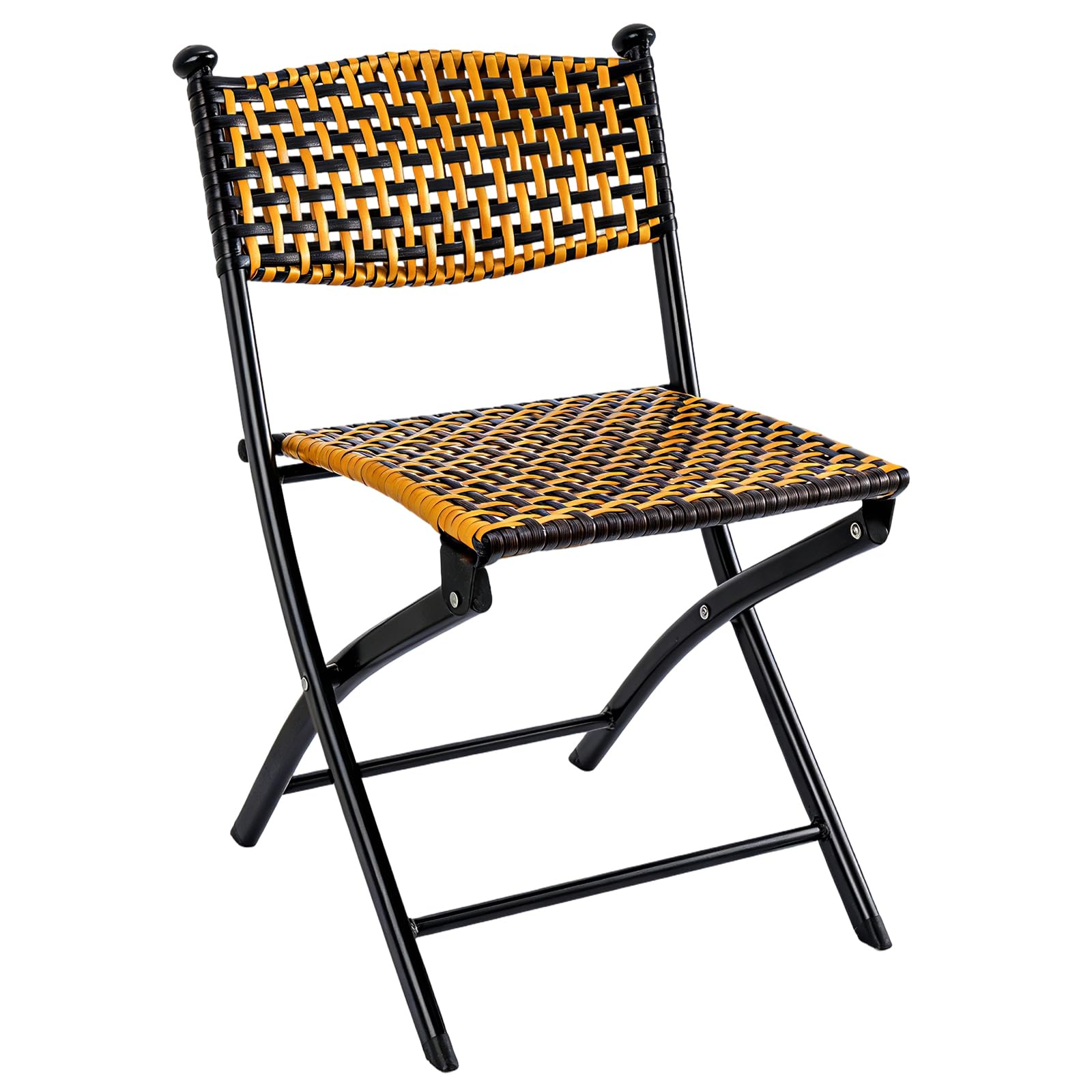SUNNYNEST Portable Rattan Folding Chair, Carbon Steel Frame Outdoor Camping Chair, Comfortable Breathable Seat, Foldable Garden Chair for Picnic, Balcony, Patio, Indoor & Outdoor Use