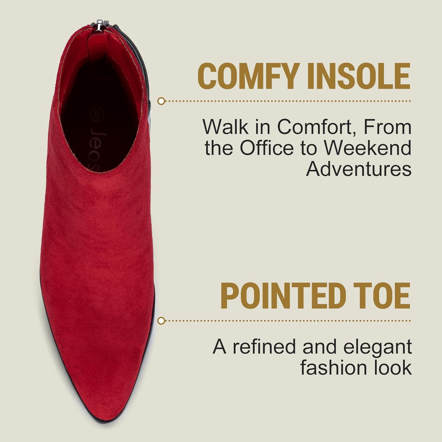 Jeossy Women's Chunky Heeled Ankle Boots, Pointed Toe Stacked Block Heel Booties - Image 8