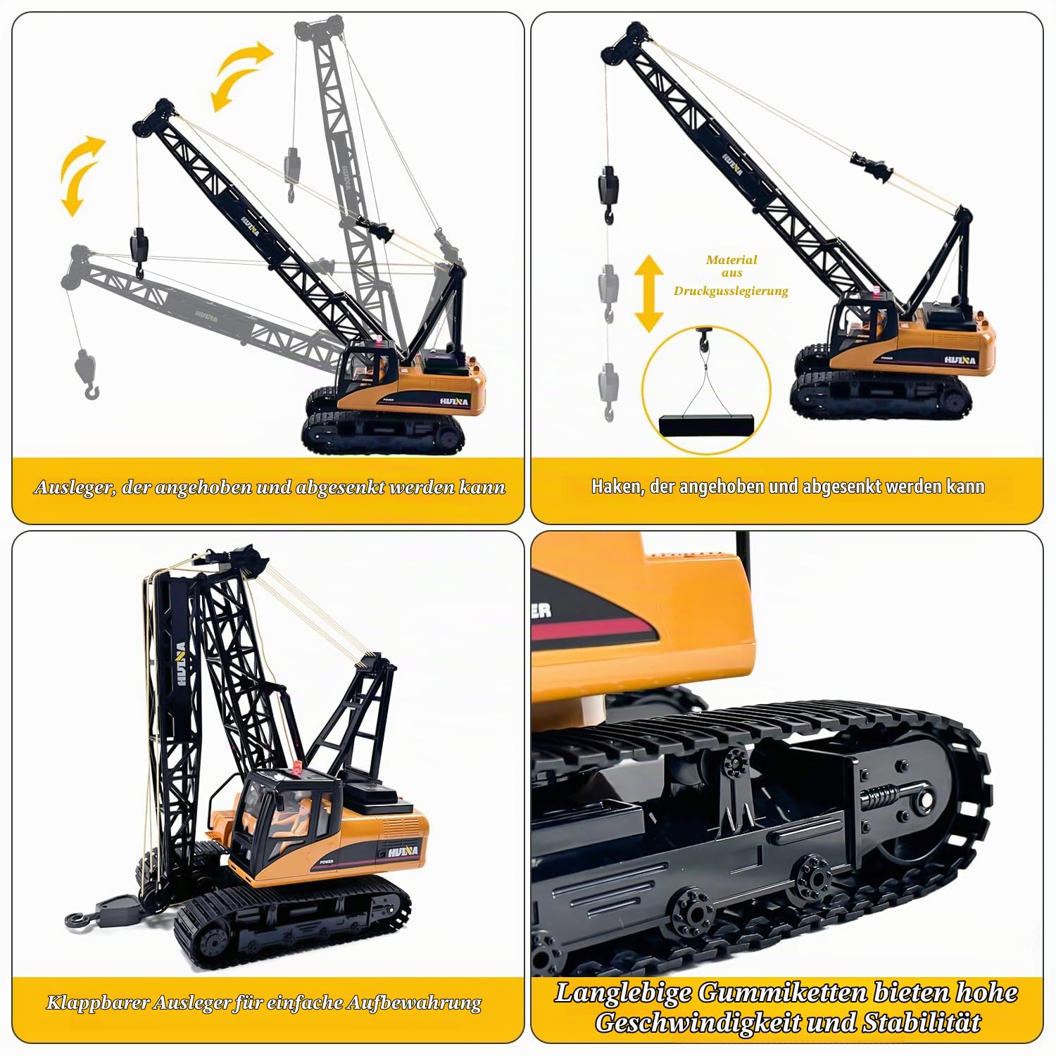 Remote Control Tower Crane Die Cast Truck Hoist Dragline 1:14 Scale 2.4GHz Remote Control Engineering Lift Model Truck Crawler Loader Excavator Bulldozer Construction Toy for Boys & Girls