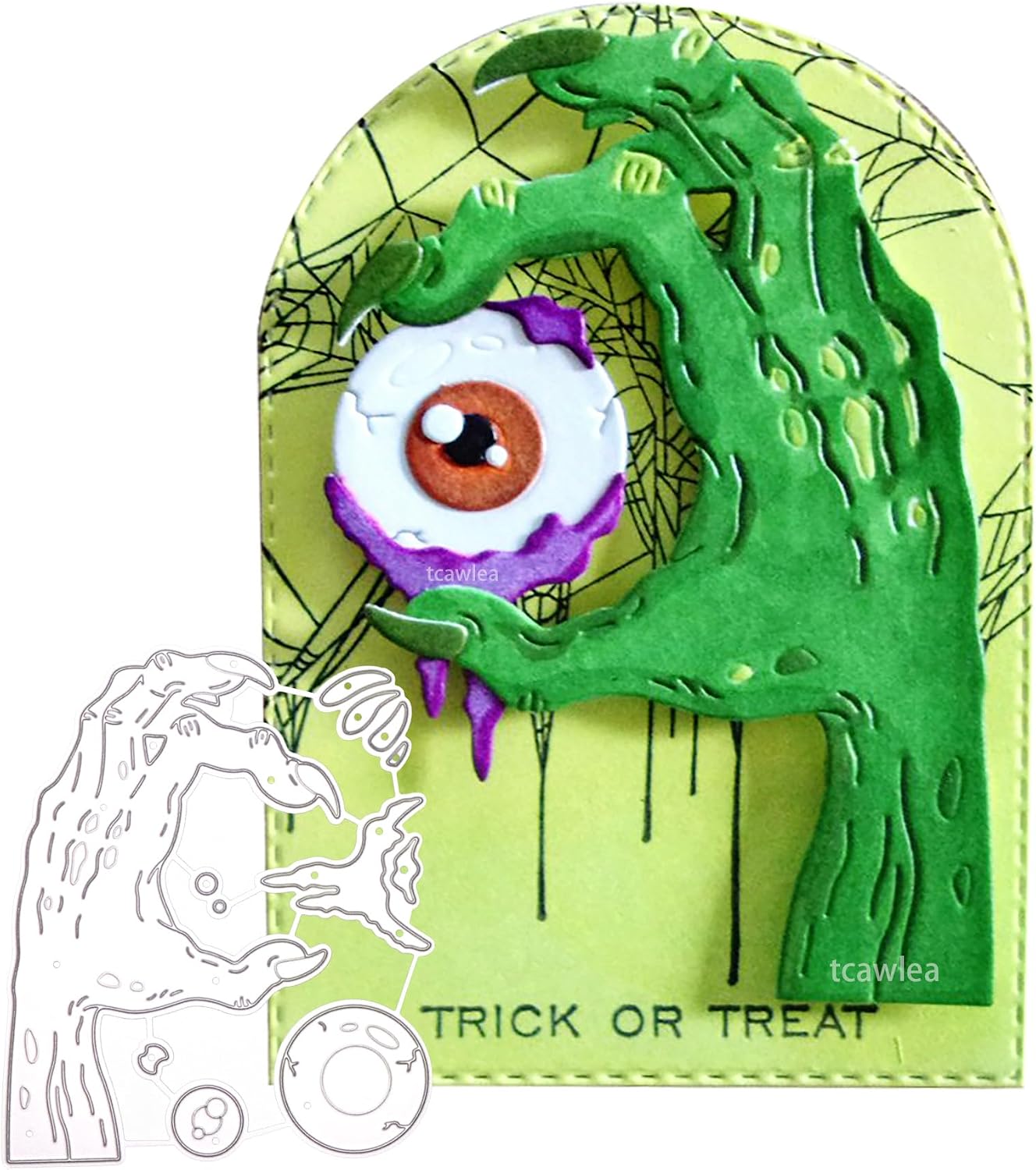 2Pcs Horrible Eyeball Zombie Hand Cutting Dies for Card Making, Happy Halloween Signboards Metal Die Cuts Embossing Stencil Template Tool for DIY Scrapbooking Photo Album Festival Card Craft Decor