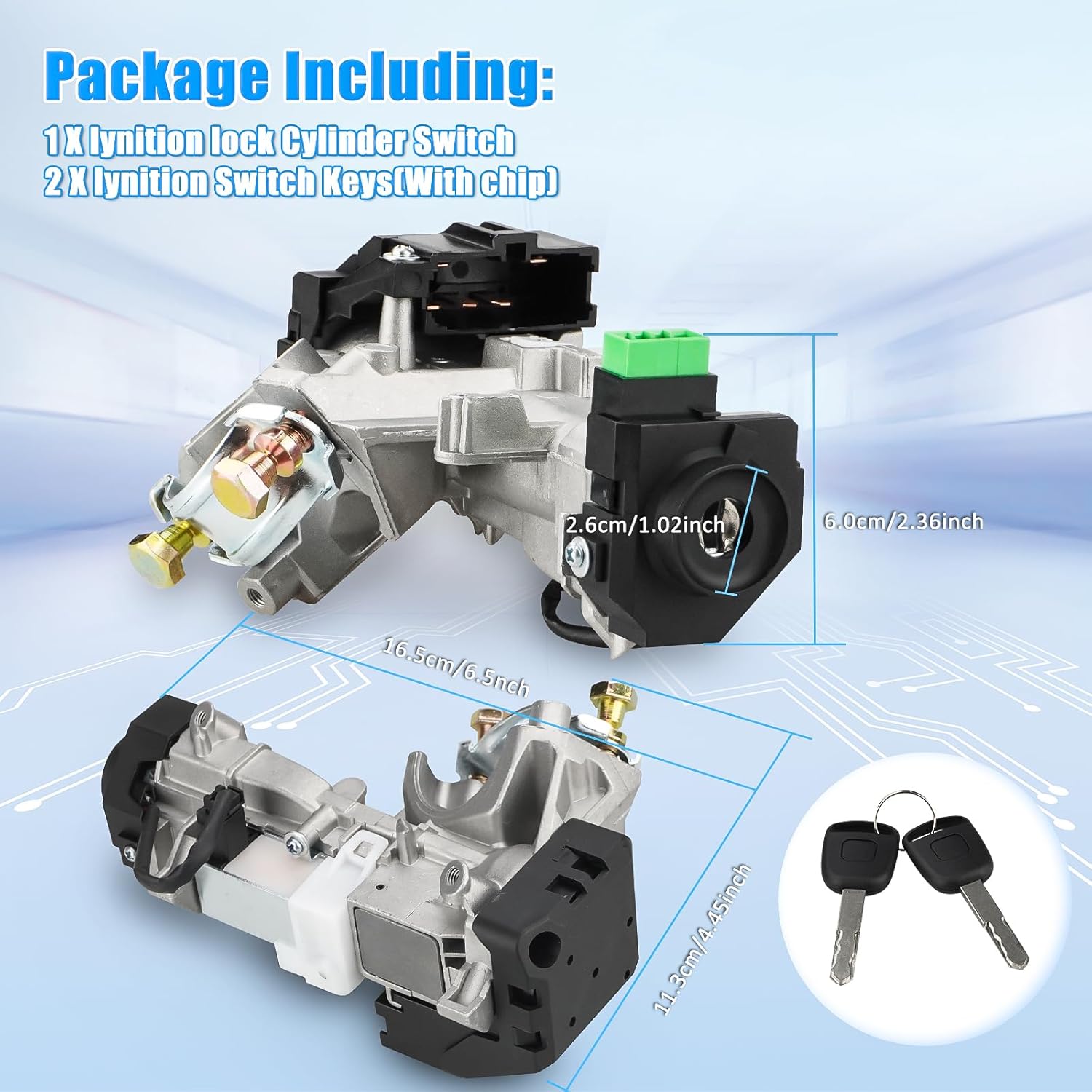 Bestview Ignition Lock Cylinder Switch Fit for Honda Civic 1.3L 1.7L 2003 2004 2005，Ignition Lock Assembly with 2 Keys(with Chip)，Pack of 1